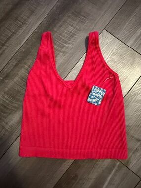 Free People Ribbed V-Neck Crop Tank - Hot Pink